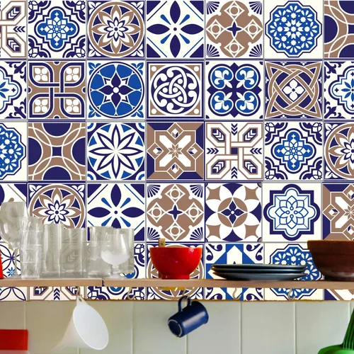 Vista 2 de WALPLUS - Pegatinas para azulejos (48 unidades, 5,91 x 5,91 pulgadas), color azul