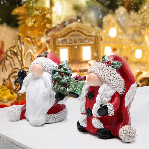 Vista 5 de Hodao 2 piezas decoraciones de gnomos de Navidad con sombrero de Navidad, figuritas de gnomo hechas a mano, elfo escandinavo, gnomos Tomte