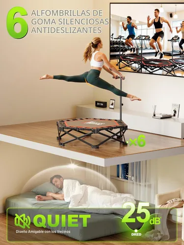 Vista 3 de 42" Foldable Mini Trampoline- 450lb Capacity Fitness Rebounder w/3-Level Adjustable T-Bar, Adults Workout Trampoline, Non-Slip Pad Foldable Design