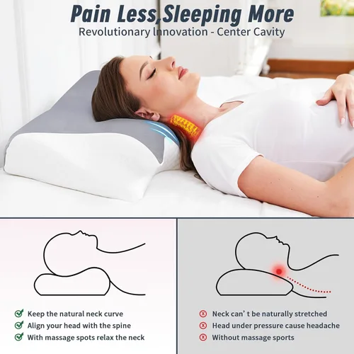 Vista 3 de Almohadas ortopédicas ergonómicas para el dolor de cuello y hombro apnea del sueño mejor dormir espuma viscoelástica soporte profundo cervical