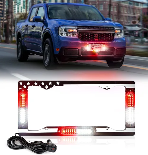 Vista 9 de Xprite Luz estroboscópica de matrícula de 36 LED, luces estroboscópicas delanteras/traseras con bandera de EE. UU., 22 modos de parpadeo, luz