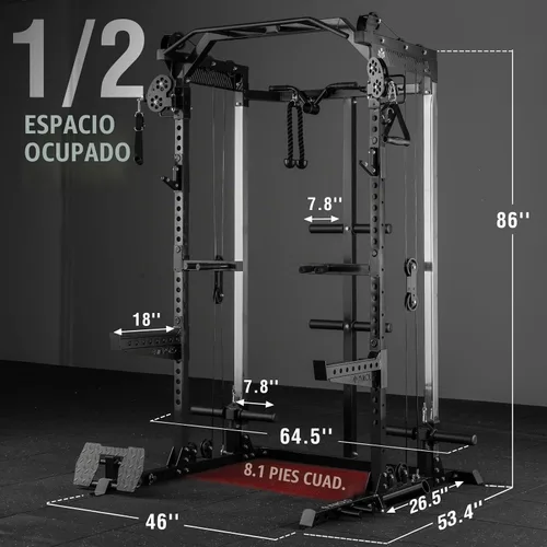Vista 7 de Mikolo Jaula de potencia, estante de potencia de 2000 libras con sistema independiente de doble polea, máquina de entrenamiento multifunción