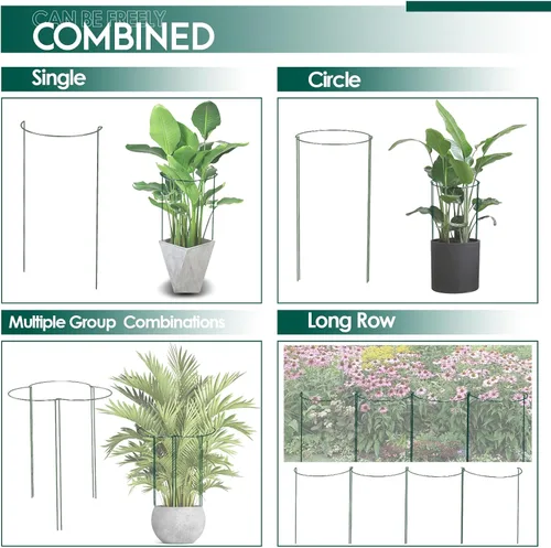Vista 4 de Paquete de 12 estacas de soporte para plantas de jardín, jaulas y soportes de peonía semicirculares, anillo de soporte de metal para jardín, soporte