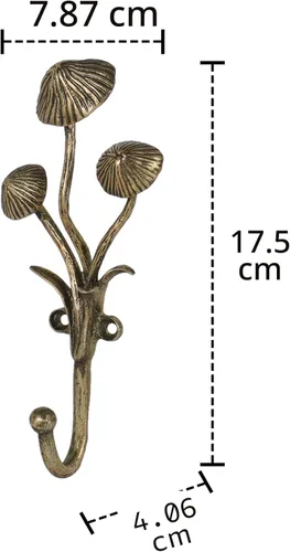 Vista 5 de SOFFEE DESIGN 2 piezas de ganchos para abrigos de metal dorado con forma de hongos 3D, para entrada, baño, dormitorio, decoración estilo granja