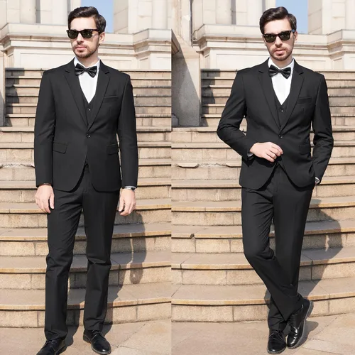 Vista 5 de MAGE MALE Men's 3 Pieces Black Suit Elegant Solid One Button Slim Fit Single Breasted Party Blazer Vest Pants Set
