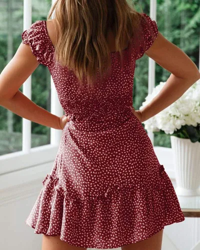 Vista 3 de YOBECHO - Minivestido estampado de verano para mujer, vestido con mangas con volantes y escote corazón