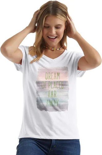 Vista 4 de Hanes - Camiseta estampada de manga corta con cuello en V para mujer