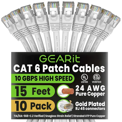 Vista 65 de GEARit Paquete de Cables Ethernet Cat 6 - Paquete de 20 Cables de Conexión Ethernet Cat6 de 1 pie Cable de Conexión de Red RJ45, Conectores
