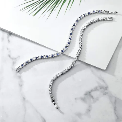 Vista 4 de Gem Stone King 2 Piece Round White Cubic Zirconia and Simulated Blue Sapphire Set of 2 Tennis Bracelets for Women 4.50 Ct Each, 7 Inch Length