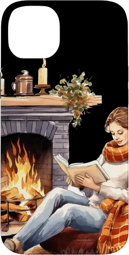 Vista 15 de iPhone 16 Book Reading In Fireplace Reader Bookworm Girls Women Case