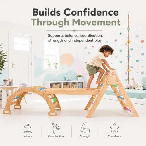 Vista 5 de Avenlur Hazel - Juego de triángulos Pikler 5 en 1, juguetes de escalada para interiores Montessori Climbing Set & Indoor Playground: Triangle