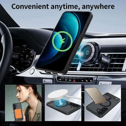 Vista 4 de Funda magnética para Samsung Galaxy S25+ Plus / S24+ Plus, soporte invisible integrado, compatible con MagSafe, translúcida a prueba de golpes Negro
