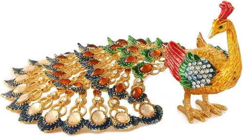 Vista 2 de Joyero esmaltado con bisagras de pavo real, pintados a mano, adornos de animales, regalo artesanal para decoración del hogar (dorado)