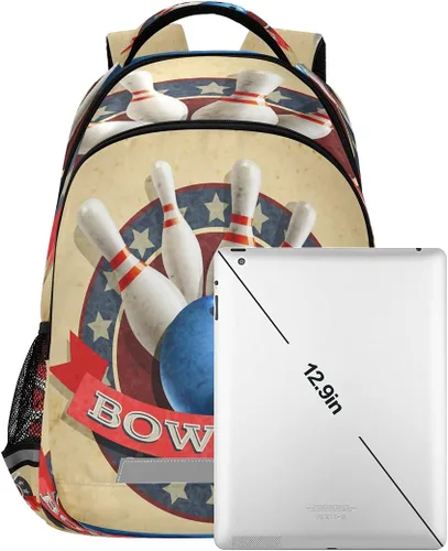 Vista 7 de Mochila escolar para laptop, mochila casual para adolescentes, niñas, mujeres, niños, hombres, universidad, viajes, Bola de bolos, Mochilas Daypack
