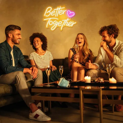 Vista 7 de Letreros de neón con texto en inglés «Better Together», «Arrinew LED», alimentado por USB, para decoración de pared del hogar, luces de neón