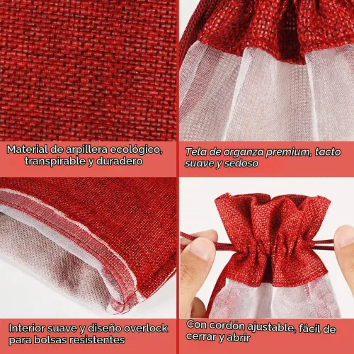 Vista 3 de Shintop 10 bolsas de regalo de vino de arpillera con ventana transparente Rojo