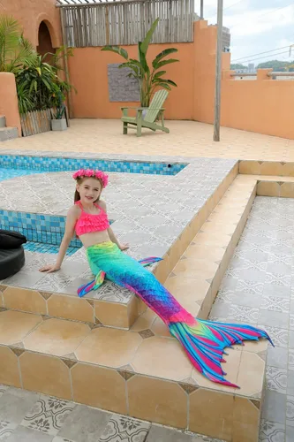 Vista 4 de DNFUN Traje de sirena para niñas con monoaleta