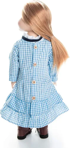 Vista 4 de The Queen's Treasures Ropa de muñeca de 18 pulgadas, Little House on The Prairie Auténtica Laura & Mary Ingalls traje de vestido azul a cuadros