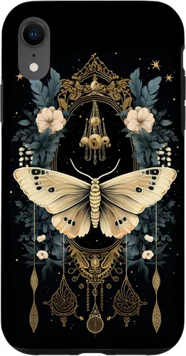 Vista 24 de iPhone 16 Celestial Moth Witchy Butterfly Botanical Moon Boho Flowers Case