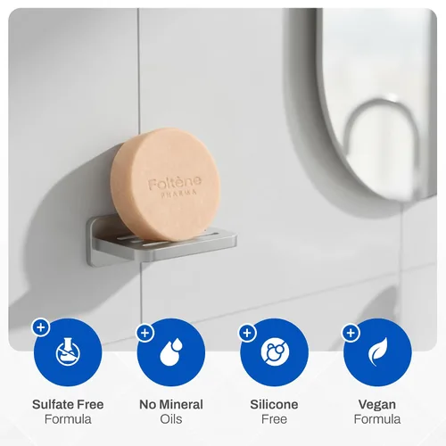 Vista 3 de Foltene PHARMA Champú sólido anticaspa – Barra de champú sólido contra la caspa para cuero cabelludo escamoso, picazón y seco – 97% de origen