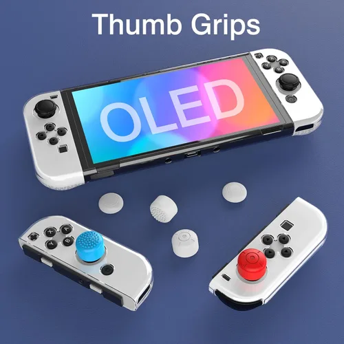 Vista 7 de Mooroer Switch OLED - Funda protectora acoplable mejorada para Nintendo Switch OLED con funda protectora de agarre de TPU suave y 6 tapas para pulgar