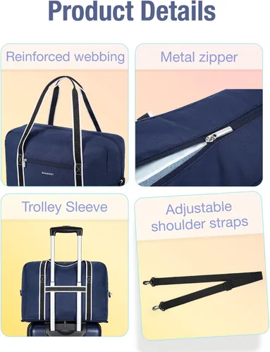 Vista 5 de BAGSMART Bolsa de lona para hombre y mujer, Azul marino, Bolsa de viaje