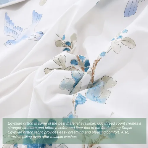 Vista 6 de URBONUR Funda de Edredón de Algodón Egipcio 100% Tamaño Twin 3 Piezas Juego de Fundas de Edredón Floral Juego de Fundas de Consolador Flores de Flor