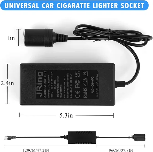 Vista 2 de Convertidor de CA a CC, 110-220V a 12V 96W 8A Adaptador de corriente de coche, adaptador de corriente para enchufe de encendedor de cigarrillos