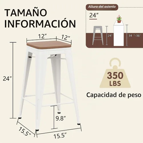 Vista 2 de Andeworld Juego de 4 taburetes de bar apilables de metal, taburetes industriales de altura de mostrador, taburetes de bar sin espalda con asientos