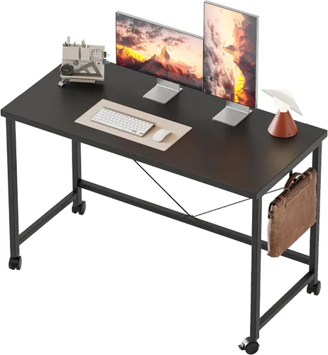 Vista 10 de Mericonia Escritorio de computadora, escritorio de juegos para espacios pequeños, mesa moderna de estilo simple para oficina en casa, mesa de Negro