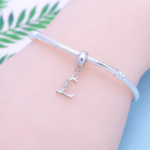 Vista 55 de ABUN Abalorio de plata de ley 925 con letra A a la Z, espaciador de inicial, con circonita cúbica transparete colgante, auténtica, para pulseras