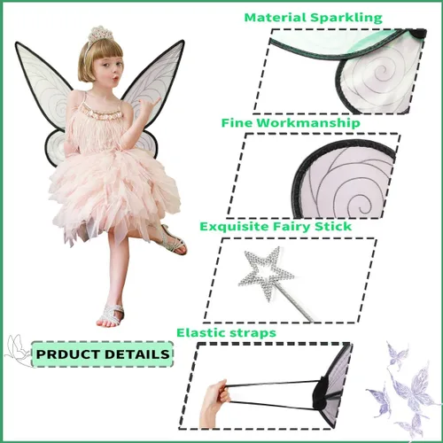 Vista 3 de QUCH Fairy Wings for Adults Fairy Costume for Women Butterfly Wings Fairy Accessories for Women Halloween Dress Up Party