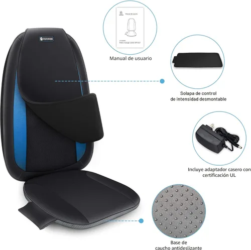 Vista 4 de COMFIER - Masajeador de espalda Shiatsu con calor, cojín de asiento de masaje de tejido profundo, almohadilla para silla de masaje para espalda