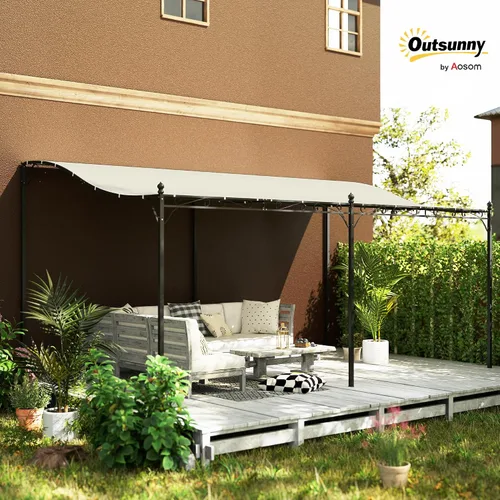 Vista 2 de Outsunny Toldo de pérgola para exteriores de 10' x 16' montado en la pared, color blanco crema