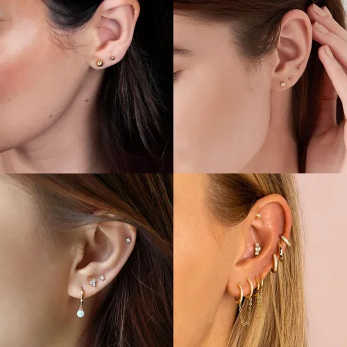 Vista 3 de Juegos de aretes de plata y oro para múltiples piercings, aretes de cartílago pequeños hipoalergénicos de plata de ley