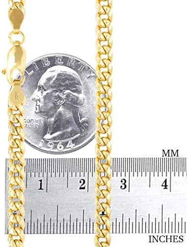 Vista 5 de Nuragold Collar con colgante de cadena de eslabones cubanos Miami de oro amarillo de 10 quilates de 0.177 in, joyería para hombre y mujer, joyería