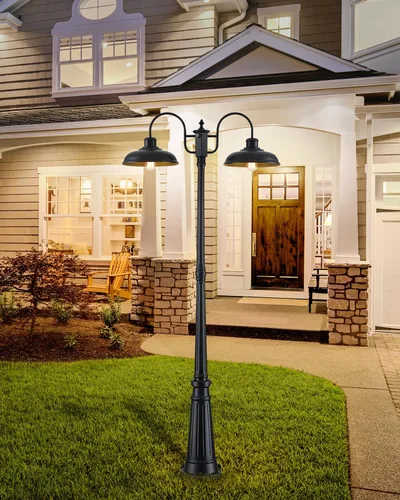Vista 7 de Luz de Poste para Exteriores, Lámpara de Poste para Exteriores de Anochecer a Amanecer, Luces de Poste de 2 Cabezales Estilo Granja, Accesorio