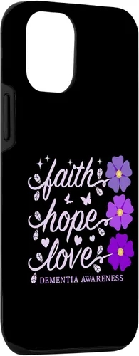 Vista 3 de Funda de flores moradas para iPhone 14 Faith Hope Love Demencia Alzheimer's Awareness