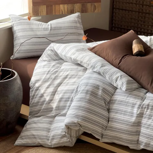 Vista 17 de VM VOUGEMARKET - Juego de funda de edredón a cuadros de tamaño individual XL, ropa de cama de color verde, gris y naranja, algodón lavado, con 2
