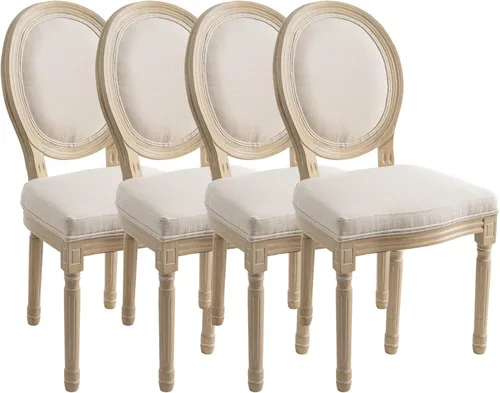 Vista 24 de Kmax Sillas de comedor estilo granja, patas de madera marrón, elegantes sillas de cocina copetudas, sillas de dormitorio francesas desgastadas