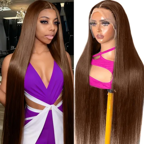 Vista 27 de Pelucas de cabello humano lacio para mujeres negras, encaje frontal de 13 x 4 pulgadas, previamente despuntada, sin pegamento, HD frontal, negro