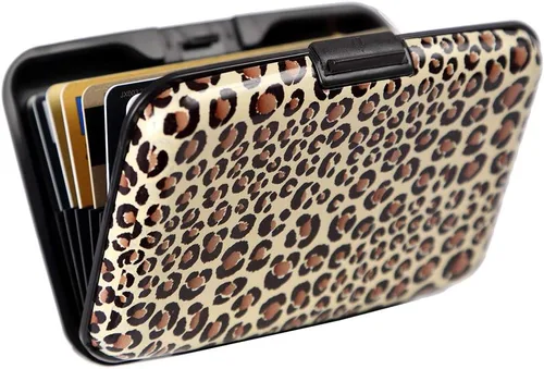 Vista 8 de Tarjetero pequeño con bloqueo RFID, cartera de metal delgado de aluminio, para mujeres y hombres