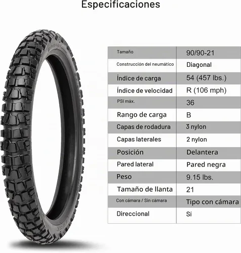 Vista 8 de Tusk Waypoint Adventure Neumático delantero 90/90-21 (54R) - Motocicleta y Dual
