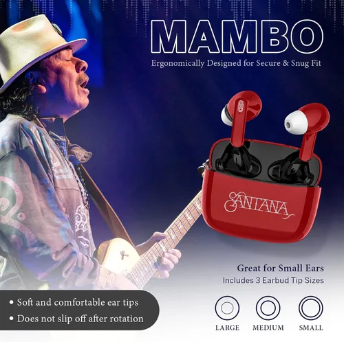 Vista 2 de Mambo por Carlos Santana, auriculares inalámbricos Bluetooth con estuche de carga, auriculares Bluetooth con micrófono de aislamiento de voz