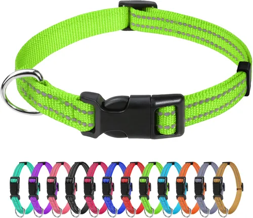 Vista 41 de TagME Collares de nailon reflectantes para perros, collar ajustable clásico para mascotas con hebilla de liberación rápida para cachorros, rosa Rosa