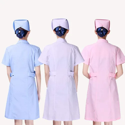 Vista 6 de KESYOO Blanco Manga Corta Uniforme Esteticista Enfermería Abrigo Algodón Hospital Ropa V Cuello Abrigo - Talla S