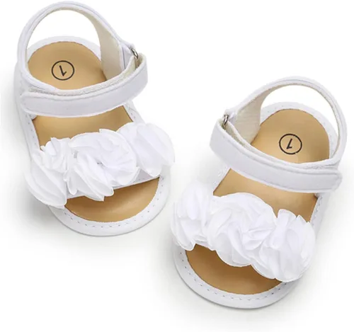Vista 2 de COSANKIM Sandalias de verano para bebés y niñas con suela suave de flores, zapatos de vestir para cuna, recién nacidos, para recién nacidos