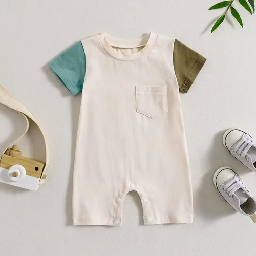 Vista 6 de Durveency Ropa de bebé niño de manga corta patchwork mameluco de una pieza mono pantalones cortos trajes de verano