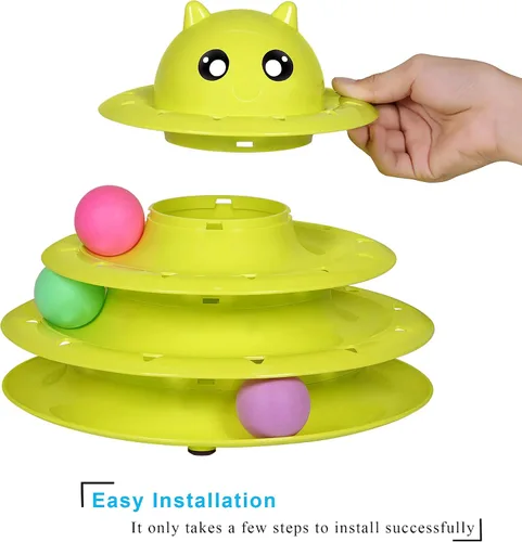 Vista 3 de UPSKY Juguete Rodillo para Gatos Tornamesa de 3 Niveles Juguete para Gatos con Pelotas con Seis Pelotas Coloridas Juguetes Interactivos para Gatitos