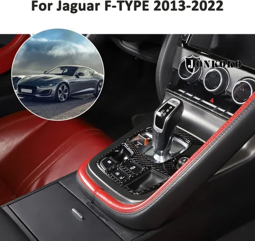 Vista 4 de Adhesivo suave de fibra de carbono para el interior del automóvil para Jaguar F-Type 2013-2026 Cubierta de la consola central (estilo B, negro)